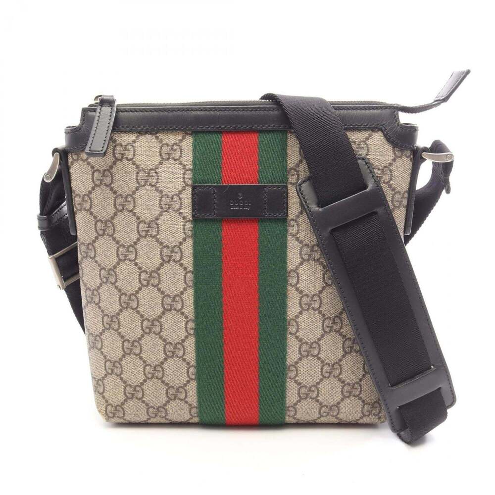 Gucci GG Supreme Web Stripe Flat Messenger Shoulder Bag/Handbag, Coated Canva...